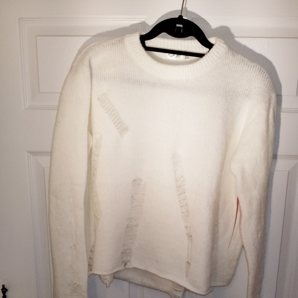 RD Style Off White Cropped Distressed Sweater NWT